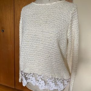 White knit sweater with lace details